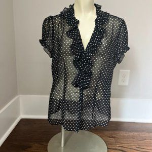 White House Black Market Black Sheer Short Sleeve Blouse Size M